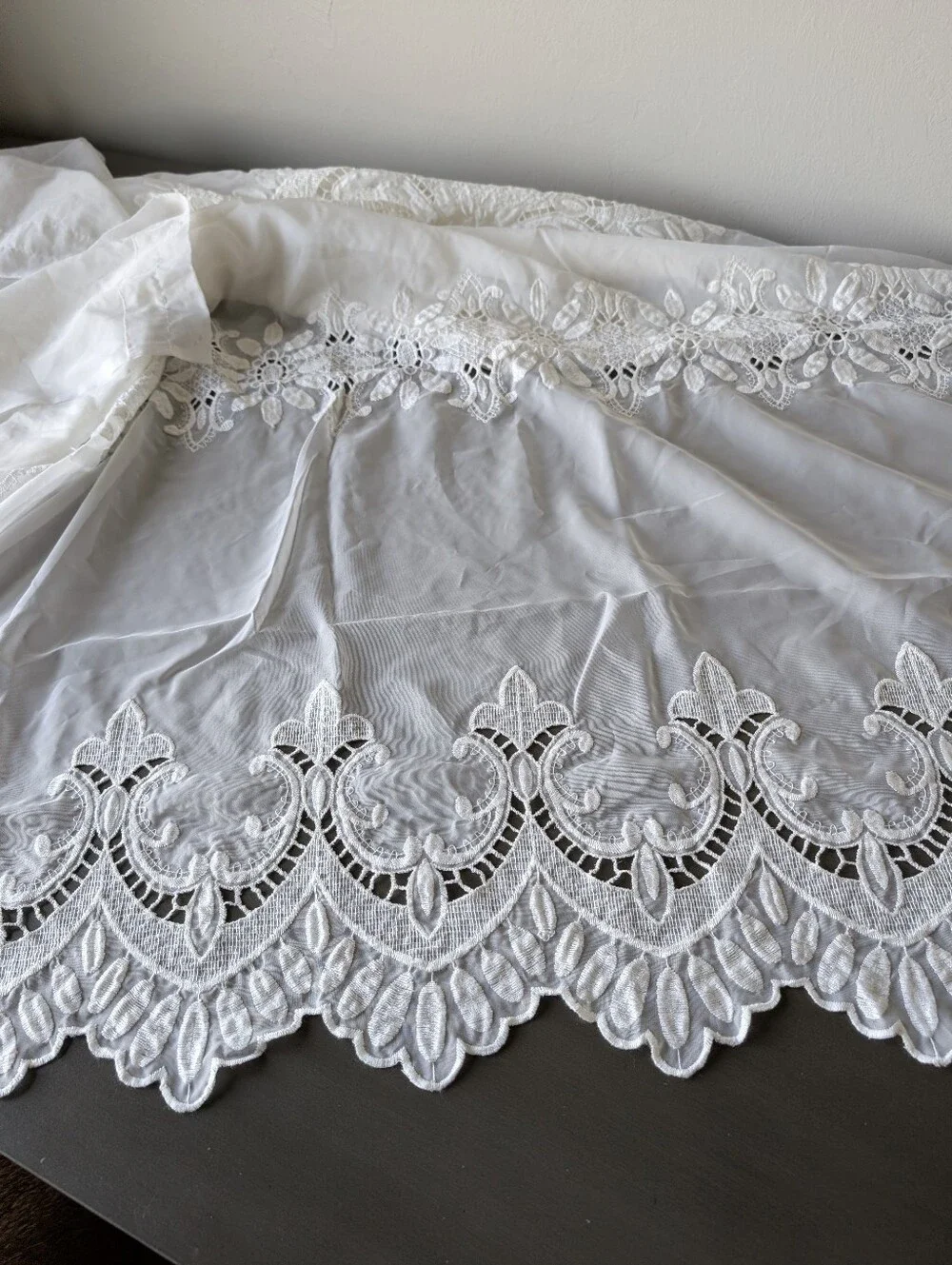 Cream Off White Boho Romantic Lace Mesh Sheer Panels Intricate Floral Pattern